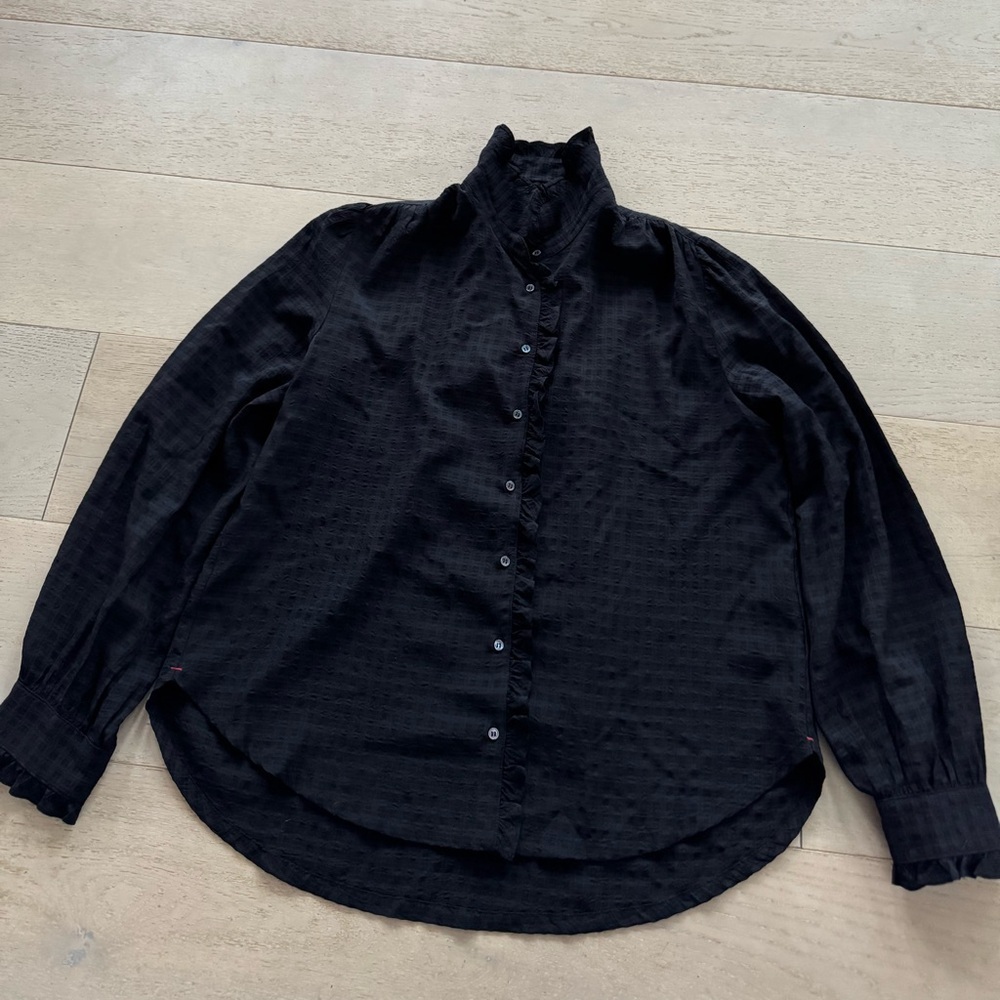 Xirena Black Ruffle Blouse button down XS - Picture 3 of 6